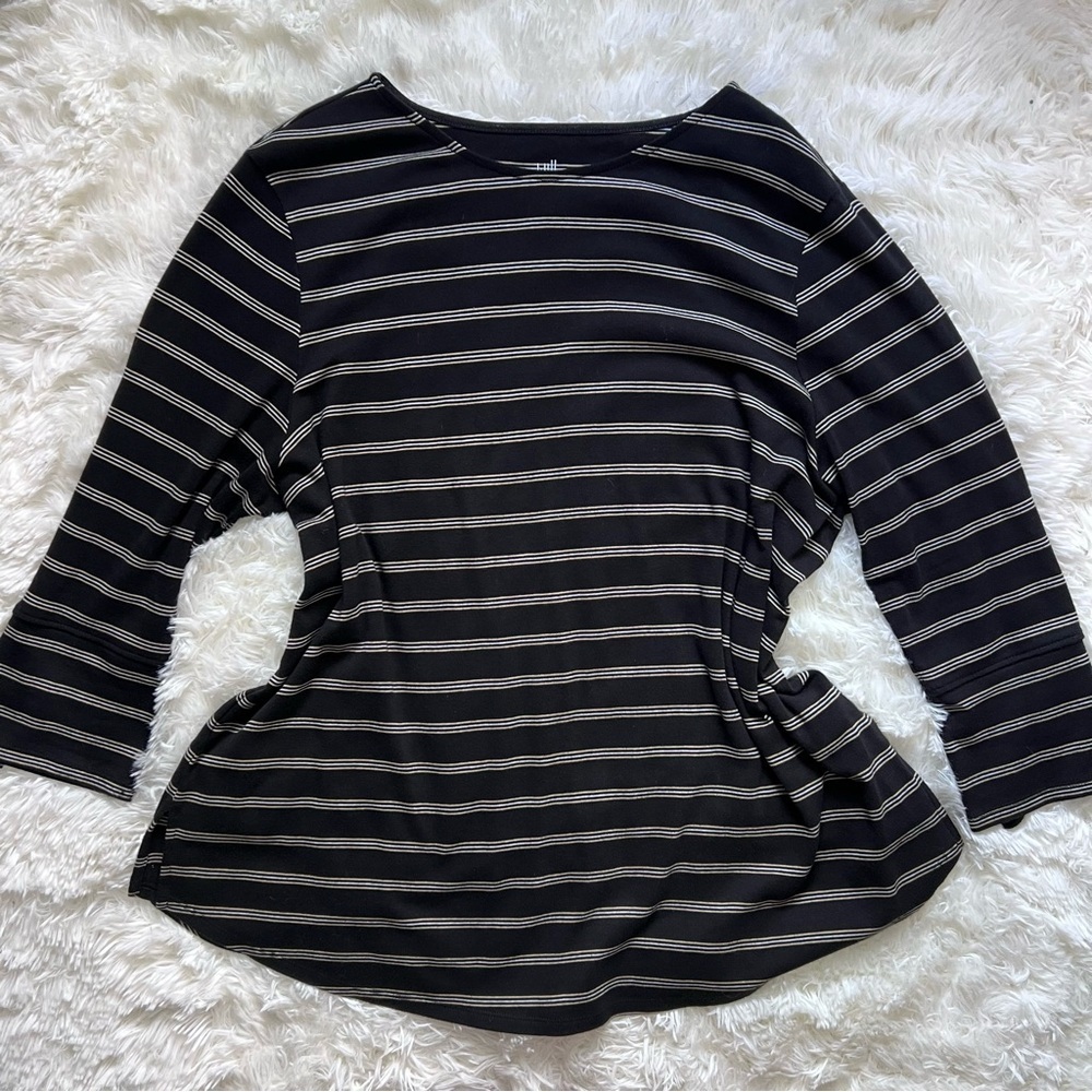 J. Jill Black Striped Pima Tie-Sleeve Tee